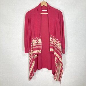 Julia Fair Isle Aztec Open Draped Waterfall Cardigan Fuchsia Small